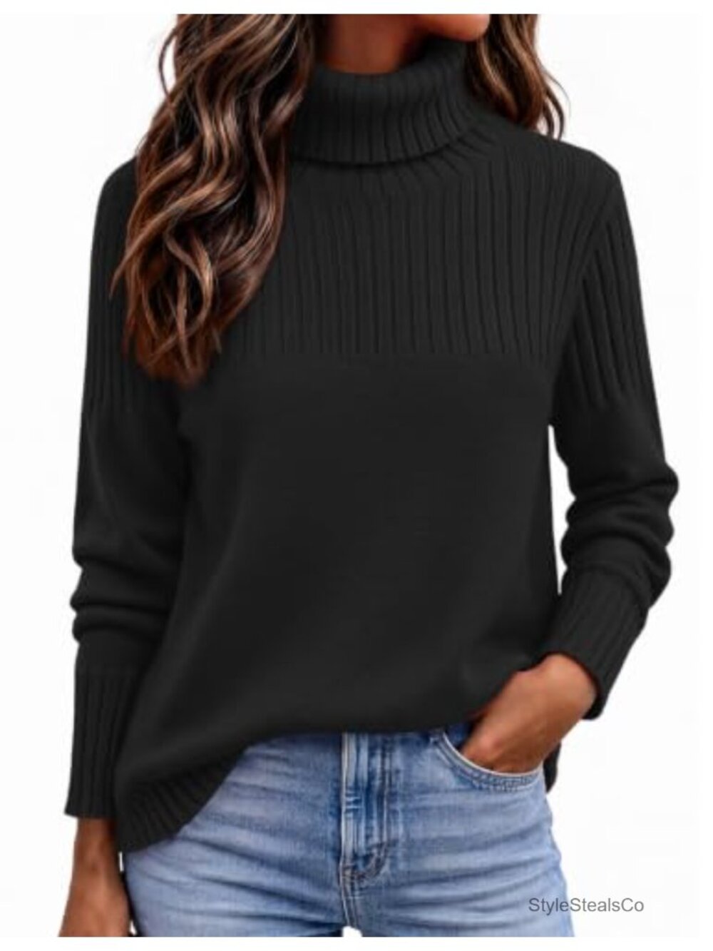 Ribbed Turtleneck Sweater Chunky Knit Pullover Loose Fit Fall Winter Top